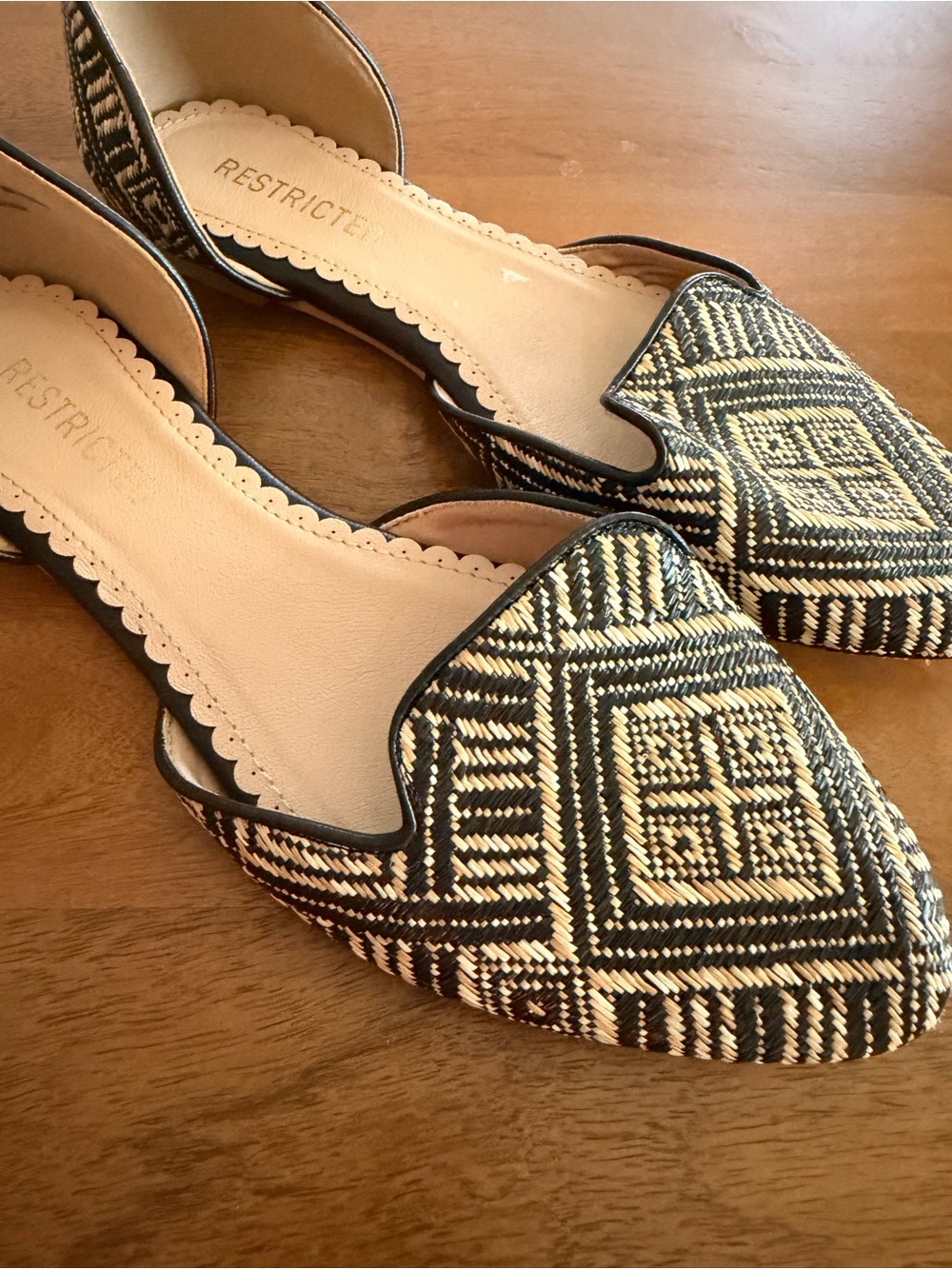 Restricted Black & Natural Woven D'Orsay Flats